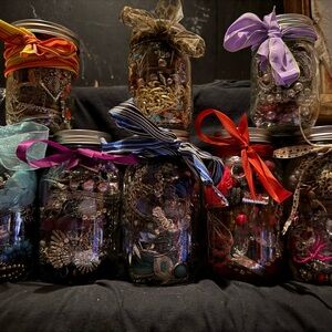 Buy one get one Free!..Colorful Ribbon-Adorned Mason Jars with Jewelry.